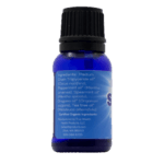 Ora-Shield bottle for gum health. Left panel showing ingredients. Organic oils of peppermint, spearmint, tea tree, and oregano.