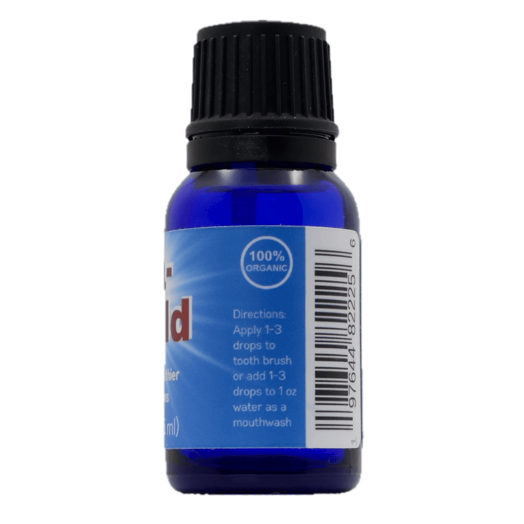 Ora-Shield bottle. Oil blend for healthier teeth and gums. Directions for use: Just a few drops a day keep the bugs all away.
