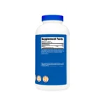 White plastic supplement bottle with a blue cap and blue label showing 'Supplement Facts' panel and GMP logos on the lower portion, isolated on white.