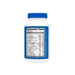 Dietary supplement bottle with a blue cap; nutrition facts panel visible on the label