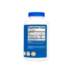 White supplement bottle with a blue childproof cap and a blue label partially showing the Supplement Facts panel on the front.